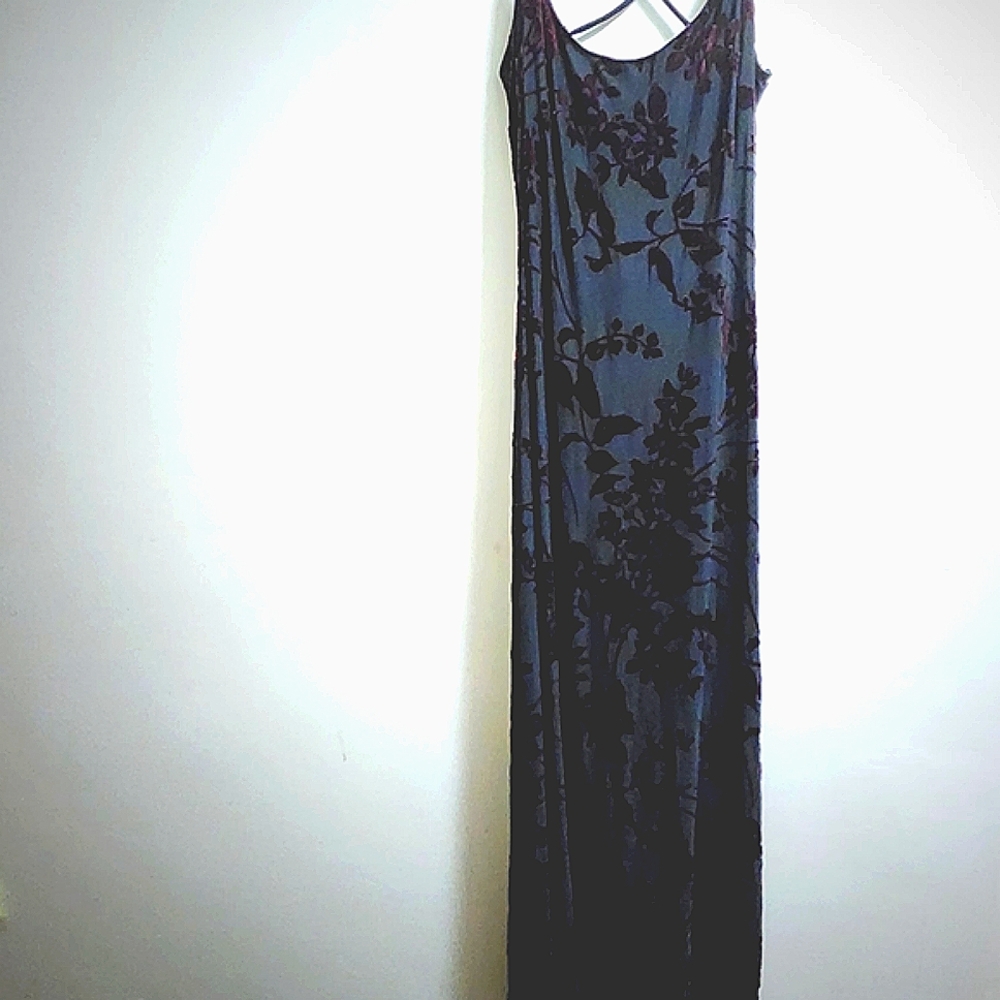 Vtg Sz 8 Formal Dress Floral Maxi Burnout Blk Burgandy Velour Whimsigoth Boho - Picture 7 of 16